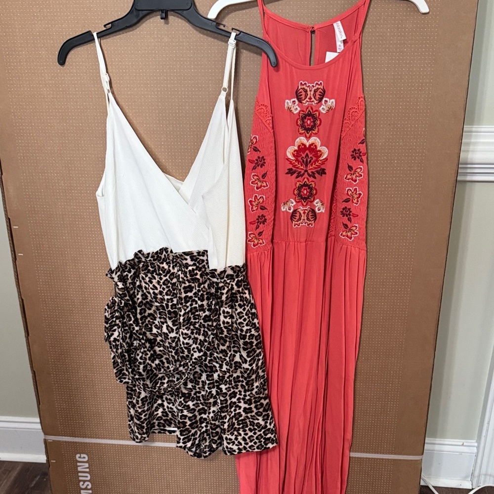 Coral Embroidered Sleeveless Jumpsuit
